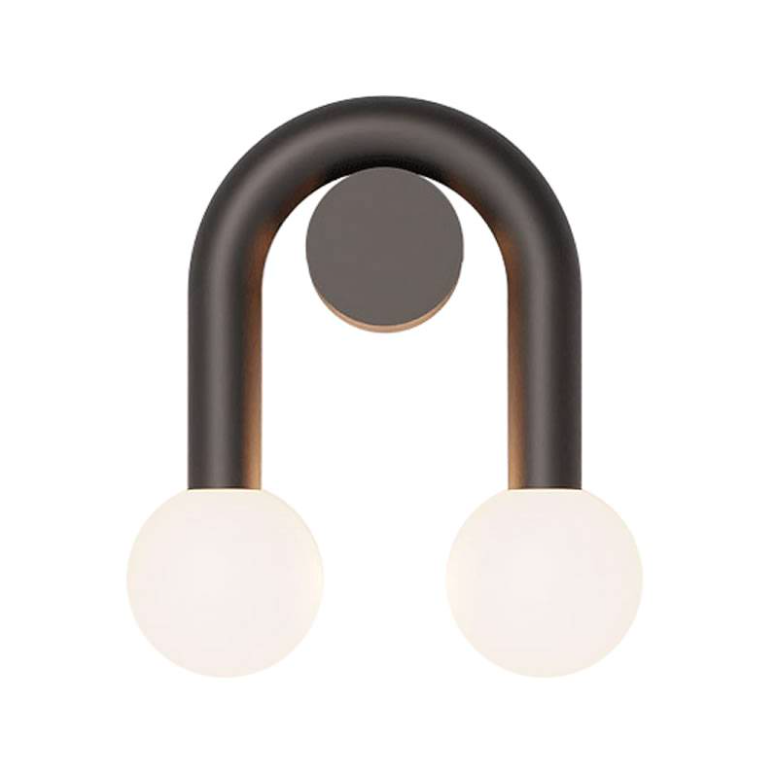 Elegancki łukowaty kinkiet Rigoberta z dwiema opalowymi kulami