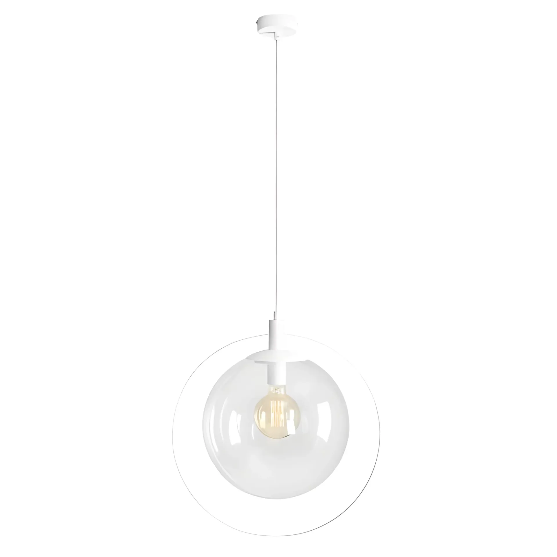 – wisząca lampa Aura z przezroczystym kloszem i białą oprawą