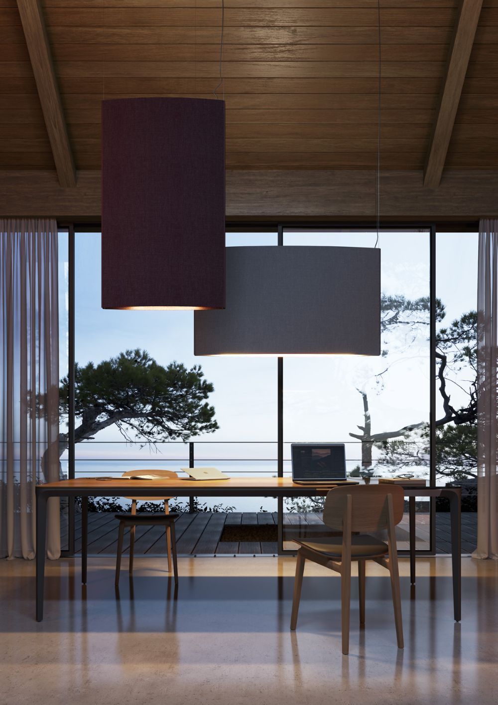 Nowoczesna jasnoszara lampa wisząca Noren S/123.2 z oświetleniem skierowanym w dół