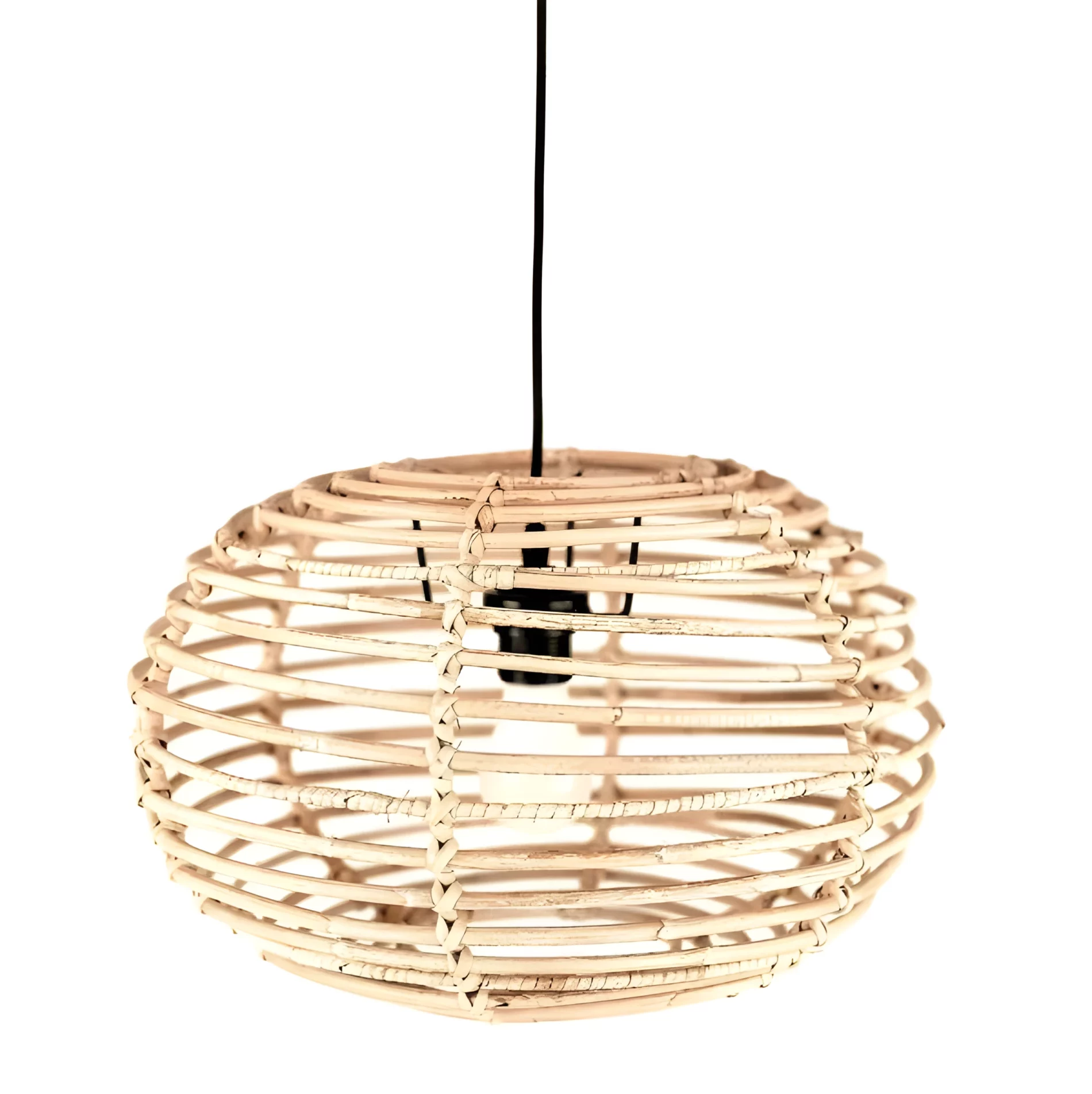 Rattanowa, wisząca lampa Moon z delikatnym ażurowym kloszem