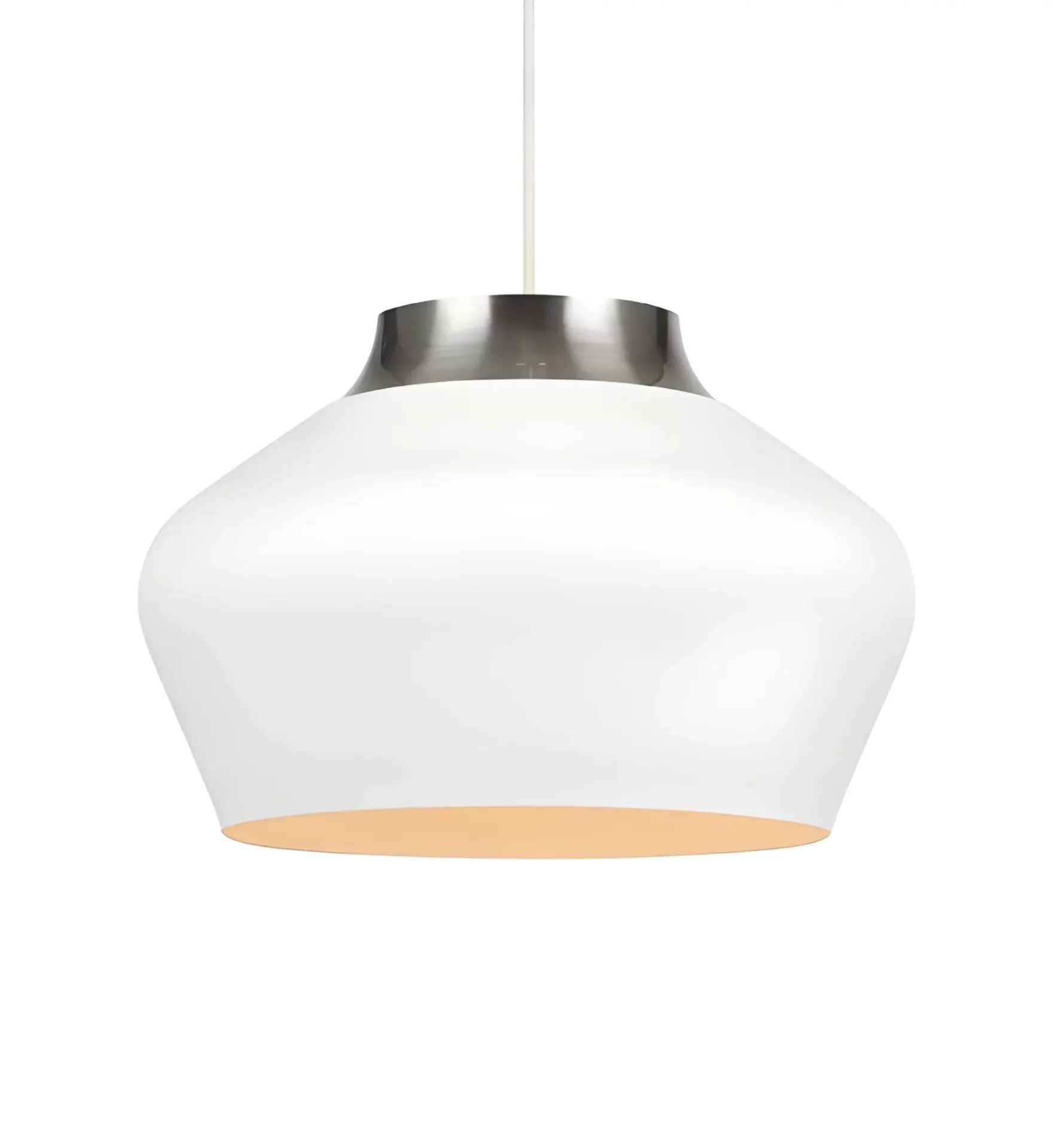 Wisząca lampa Kom w białym kolorze z srebrnymi akcentami