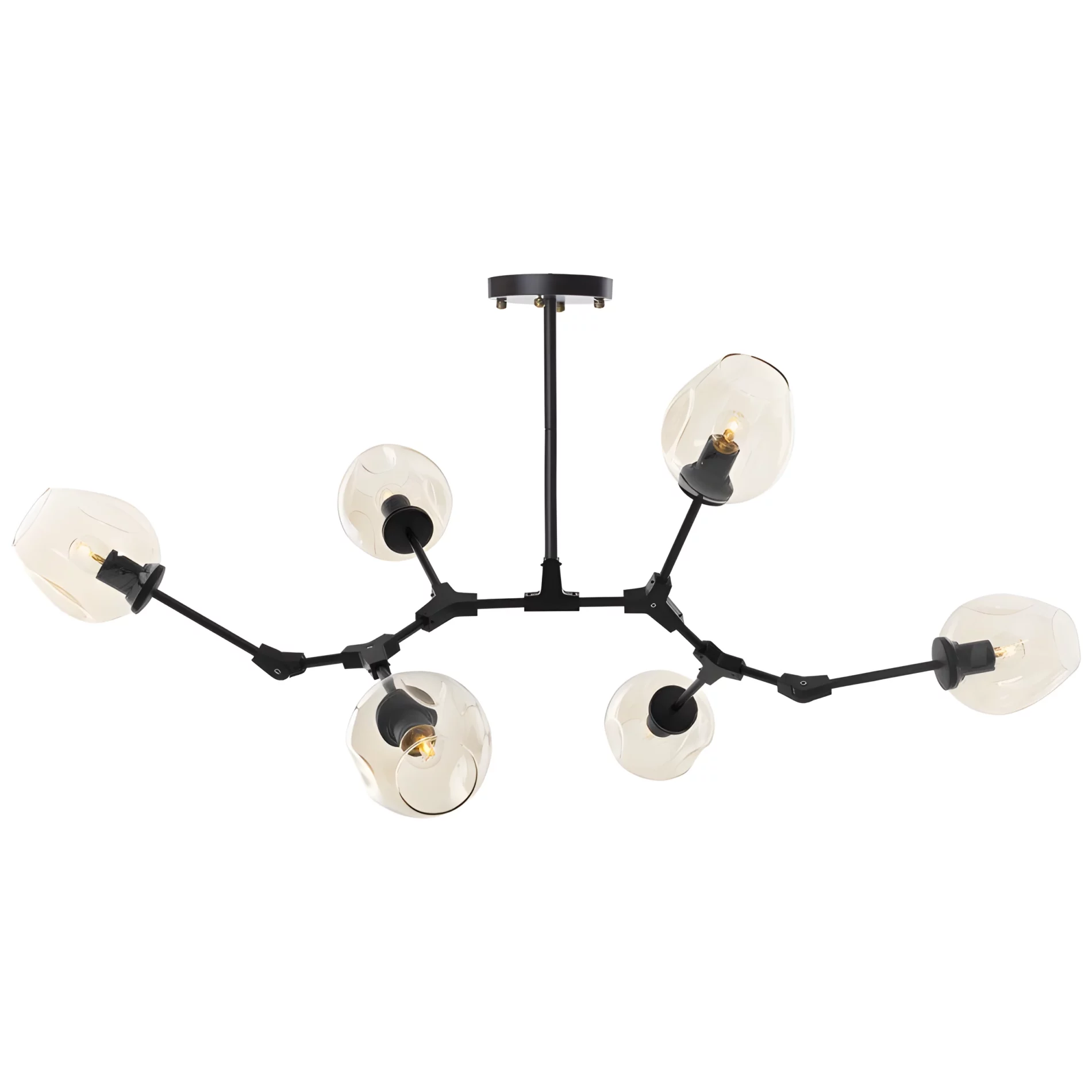 Stylowa czarna lampa Modern Orchid z sześcioma żarówkami i szklanymi kloszami