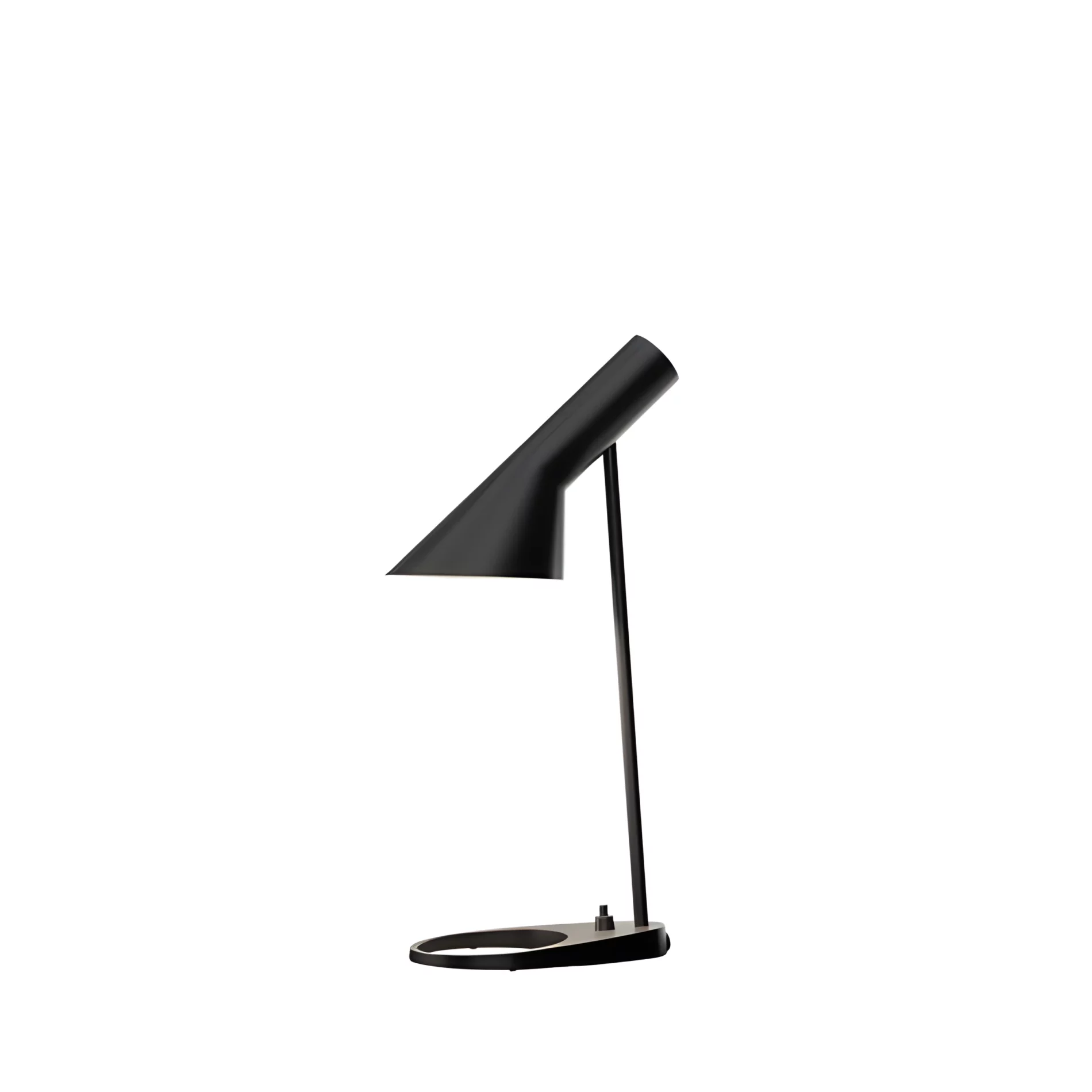 Czarna biurkowa lampa AJ Mini od Louis Poulsen z możliwością regulacji klosza