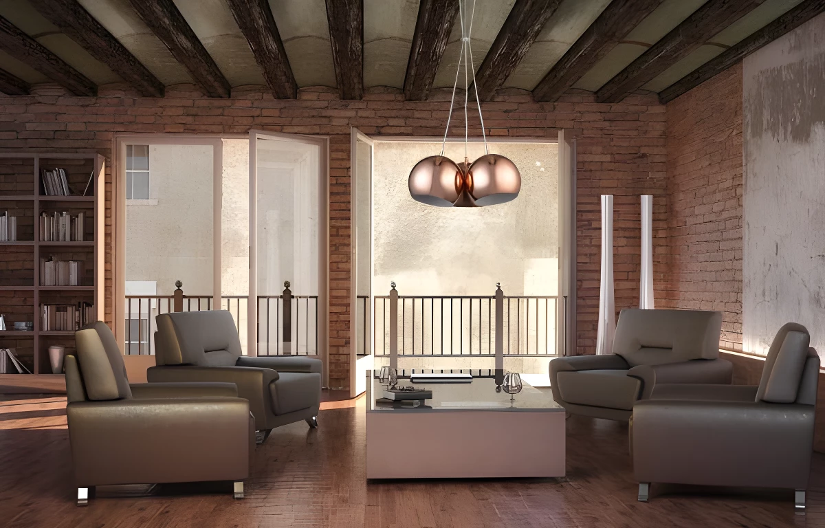 Lampa wisząca - 3 miedziane kule do salonu Rame