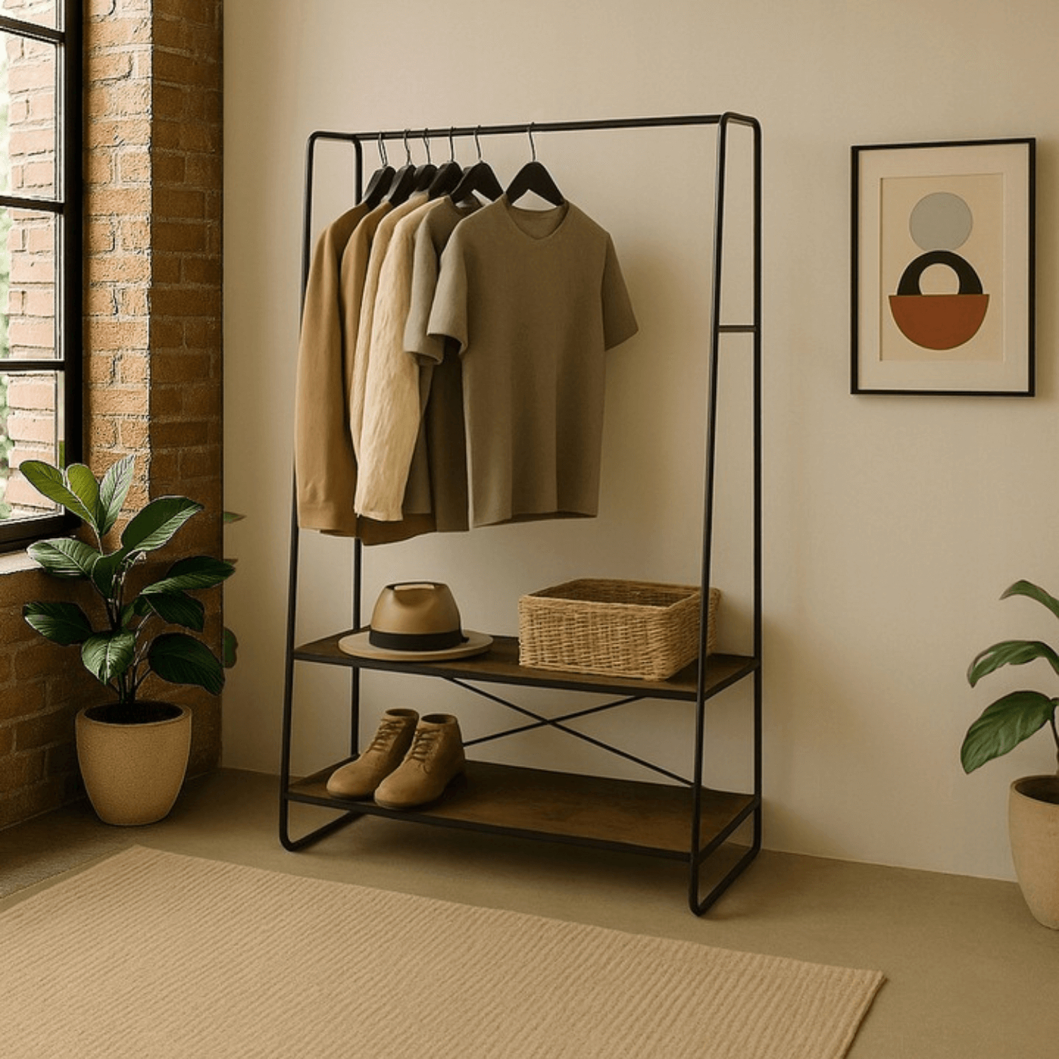 Wieszak Do Przedpokoju JOEL 100 cm z Półkami Dąb Rustykalny/Czarny Loft