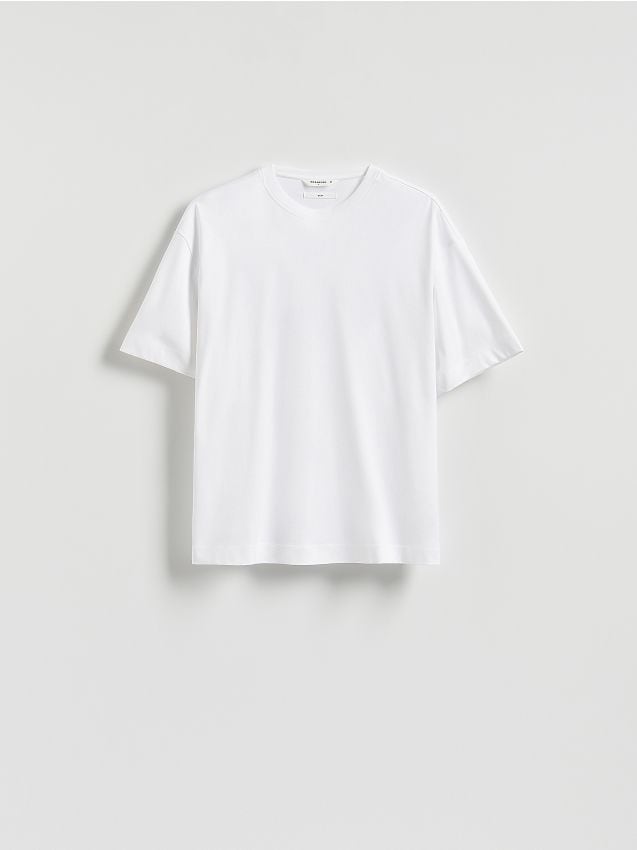 Reserved - T-shirt boxy z merceryzowanej bawełny - biały