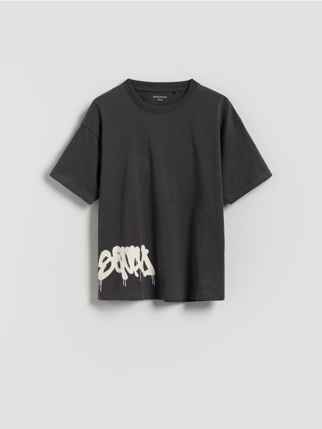 Reserved - Bawełniany t-shirt oversize - ciemnoszary