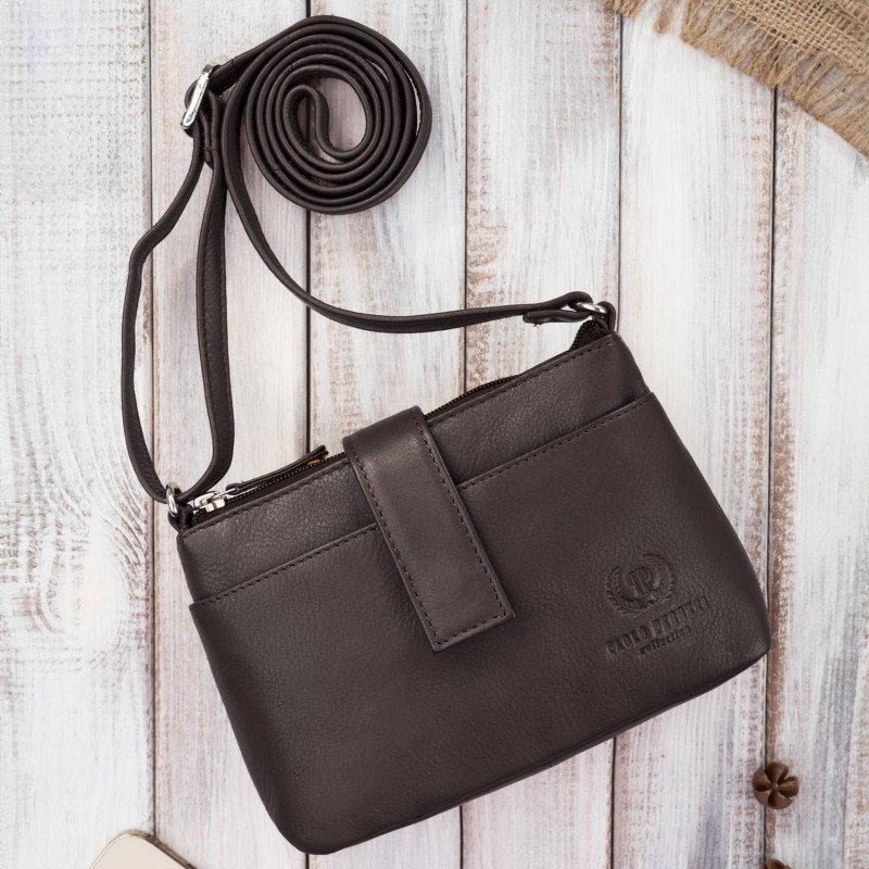 Torebka damska skórzana na ramię mała miejska ciemnobrązowa Paolo Peruzzi SI-39-BR