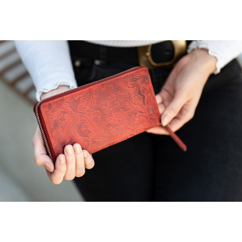 Modny portfel damski skórzany w kwiaty Paolo Peruzzi T-08-RD