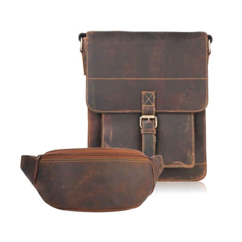 Zestaw prezentowy ZUP-98-HBR listonoszka męska brązowa T-91-HBR saszetka nerka T-89-HBR Paolo Peruzzi