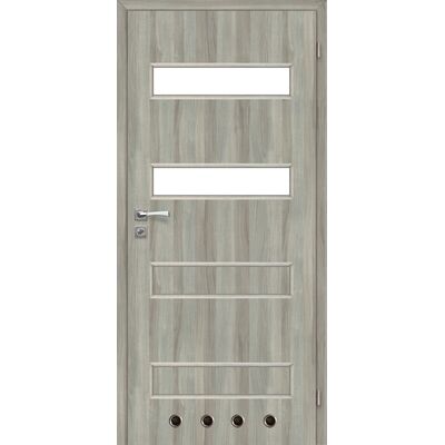 Skrzydło drzwiowe 60P 2/4 dąb skandynawski lakierowane milano + tuleje + zamek blokada 2 zawiasy prawe