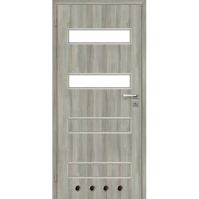 Skrzydło drzwiowe 60L 2/4 dąb skandynawski lakierowane milano + tuleje + zamek blokada 2 zawiasy lewe