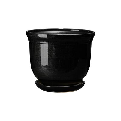 Doniczka ceramiczna z podstawką grecka 20 x 25 cm czarny połysk symbol 641