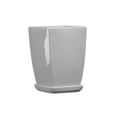 Doniczka ceramiczna z podstawką kwadrat pękaty 26 x 18 cm szary połysk symbol 37