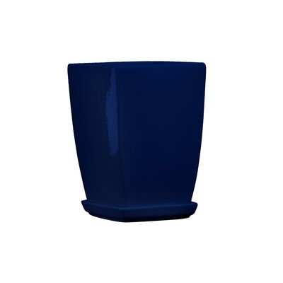 Doniczka ceramiczna z podstawką kwadrat pękaty 26 x 18 cm granatowy połysk symbol 37