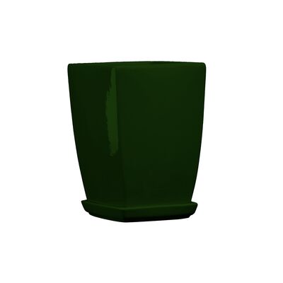 Doniczka ceramiczna z podstawką kwadrat pękaty 26 x 18 cm zielony połysk symbol 37