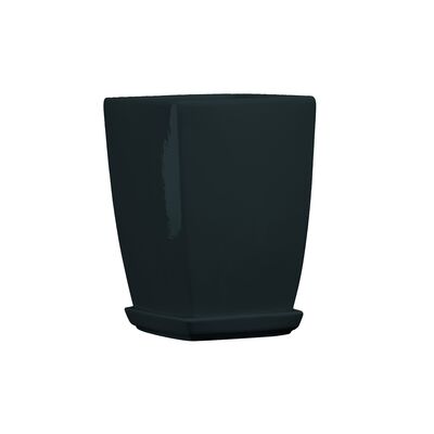 Doniczka ceramiczna z podstawką kwadrat pękaty 33 x 24 cm antracyt połysk symbol 38