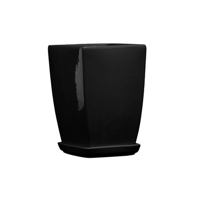 Doniczka ceramiczna z podstawką kwadrat pękaty 40 x 29 cm czarny połysk symbol 39