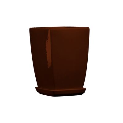 Doniczka ceramiczna z podstawką kwadrat pękaty 33 x 24 cm brąz połysk symbol 38