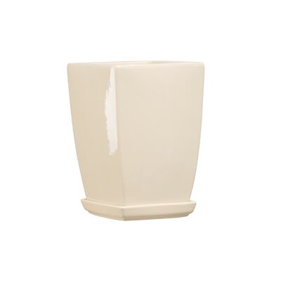 Doniczka ceramiczna z podstawką kwadrat pękaty 40 x 29 cm krem połysk symbol 39