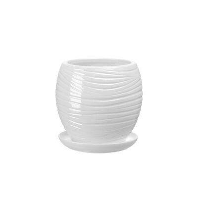 Doniczka ceramiczna z podstawką naomi 44 x 40 cm biały (odcień szary) połysk symbol 1014