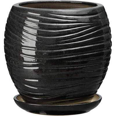 Doniczka ceramiczna z podstawką naomi 44 x 40 cm czarny połysk symbol 1014