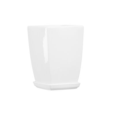 Doniczka ceramiczna z podstawką kwadrat pękaty 40 x 29 cm biały (odcień szary) połysk symbol 39