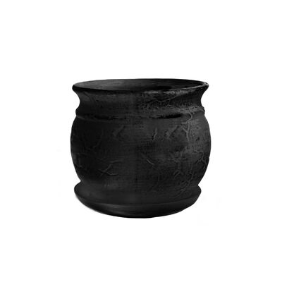 Doniczka ceramiczna z podstawką kamień 15 x 20 cm czarny połysk symbol 813
