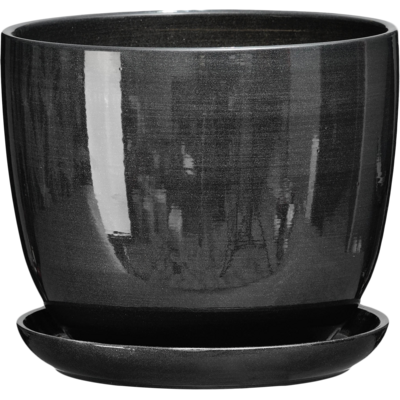 Doniczka ceramiczna z podstawką sofia 12 x 14 cm czarny połysk symbol 1030