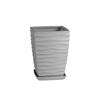 Doniczka ceramiczna z podstawką kwadrat duna 33 x 24 cm szary połysk symbol 041