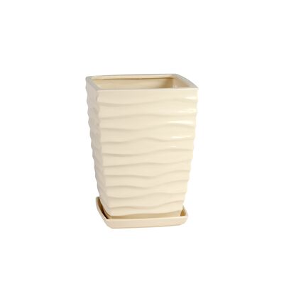 Doniczka ceramiczna z podstawką kwadrat duna 40 x 29 cm krem połysk symbol 042
