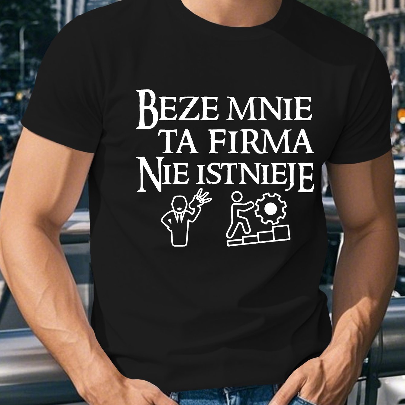 TEMU Męska letnia koszulka z nadrukiem „Beze Mnie Ta Firma Nie Istnejjie” - Biała koszulka z krótkim rękawem i okrągłym dekoltem, lekka koszulka z
