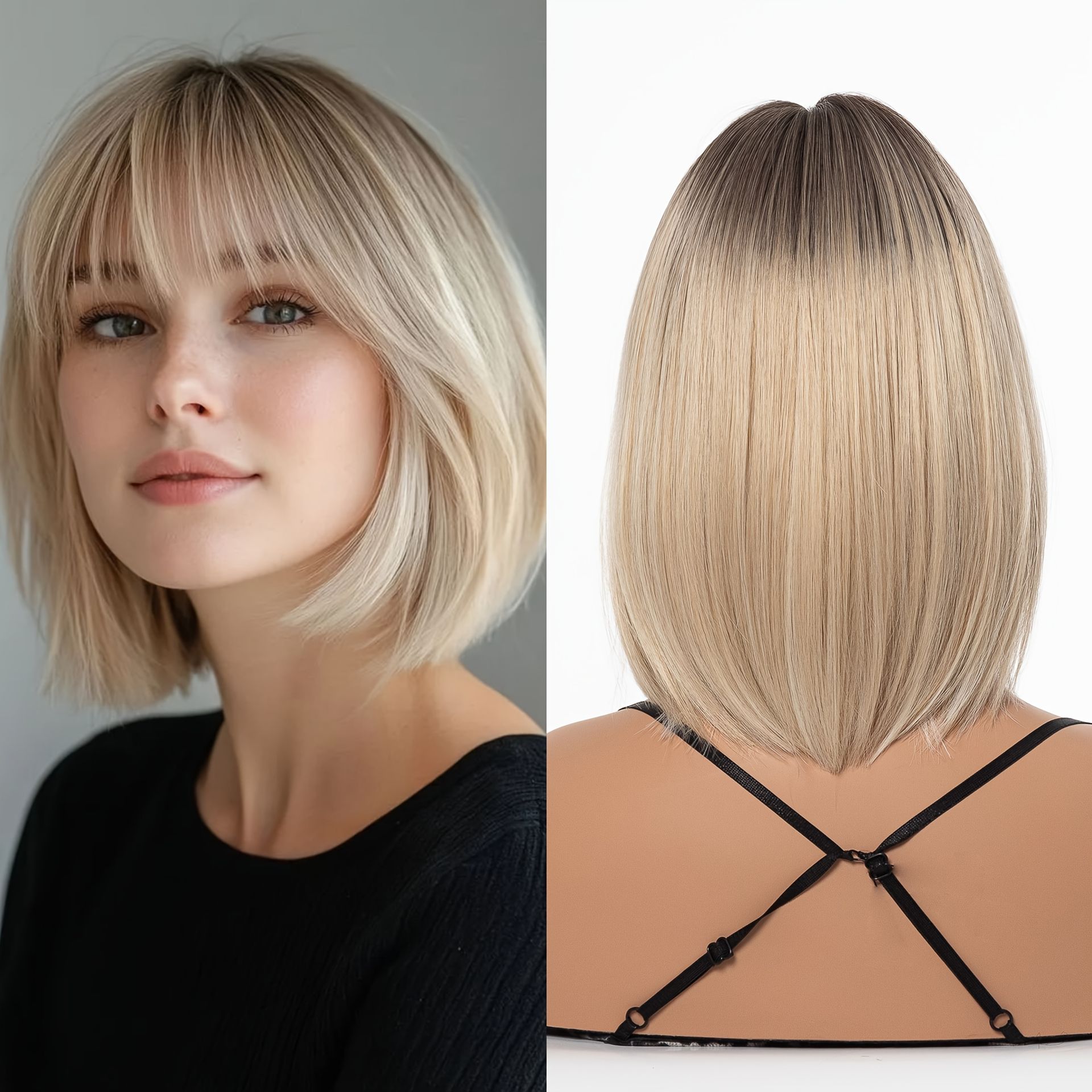 TEMU Kobieta Oddychająca Różowa Siatkowa Czapka 100% Gęstość Bob Falowana Peruka Syntetyczna - Europejski i Amerykański Styl Gradient Blond do
