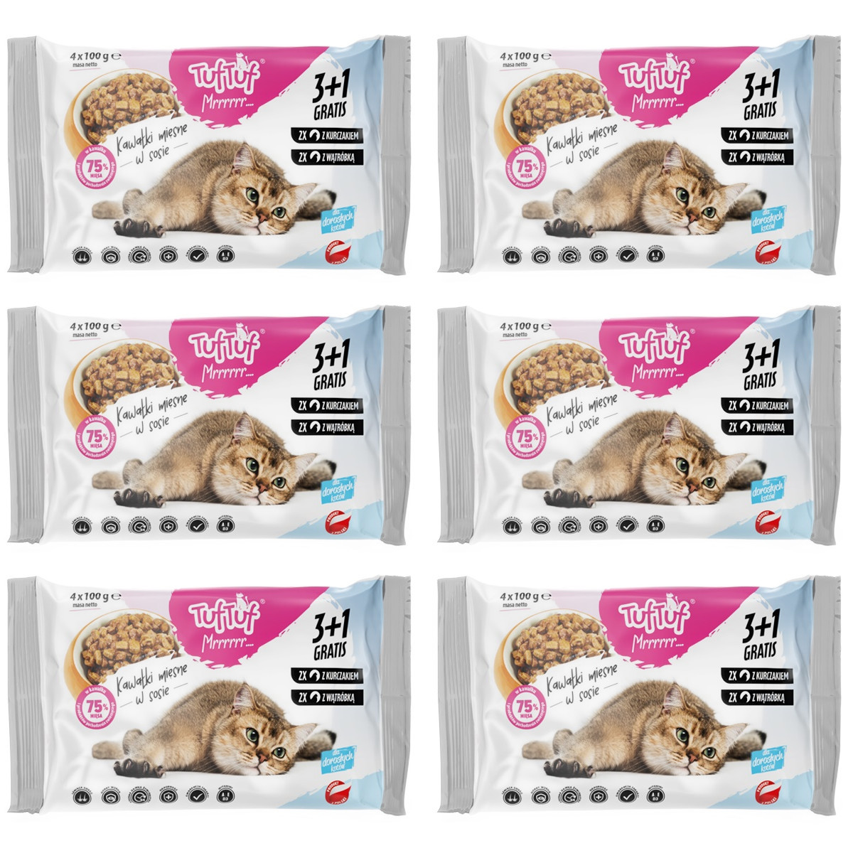TUF TUF 2x z kurczakiem, 2x z wątróbką - mokra karma dla kota - 6x(4x100g)