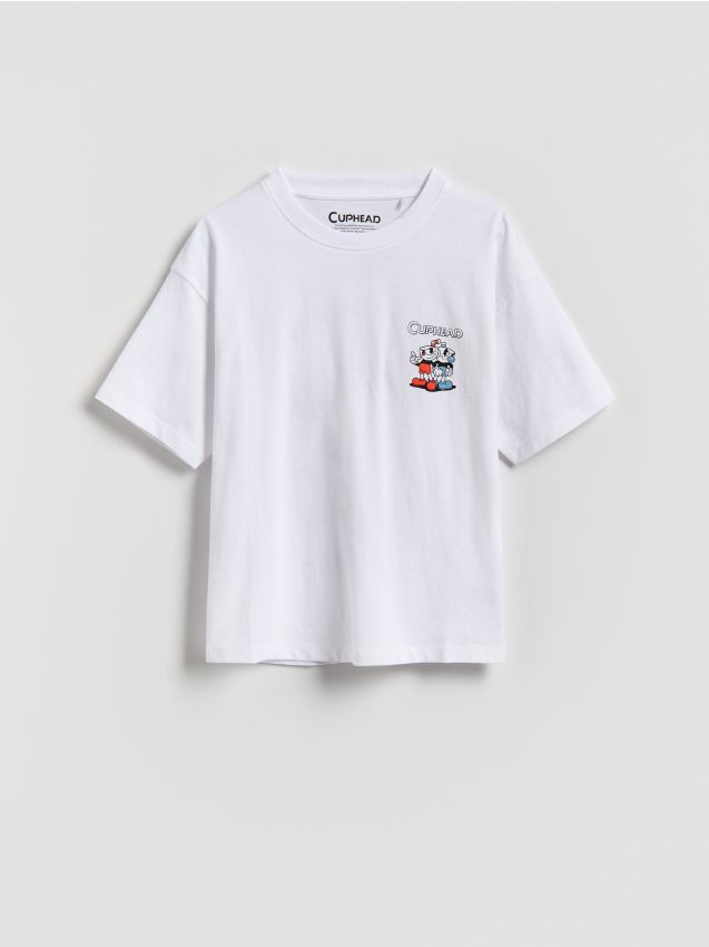 Reserved - T-shirt oversize Cuphead - biały