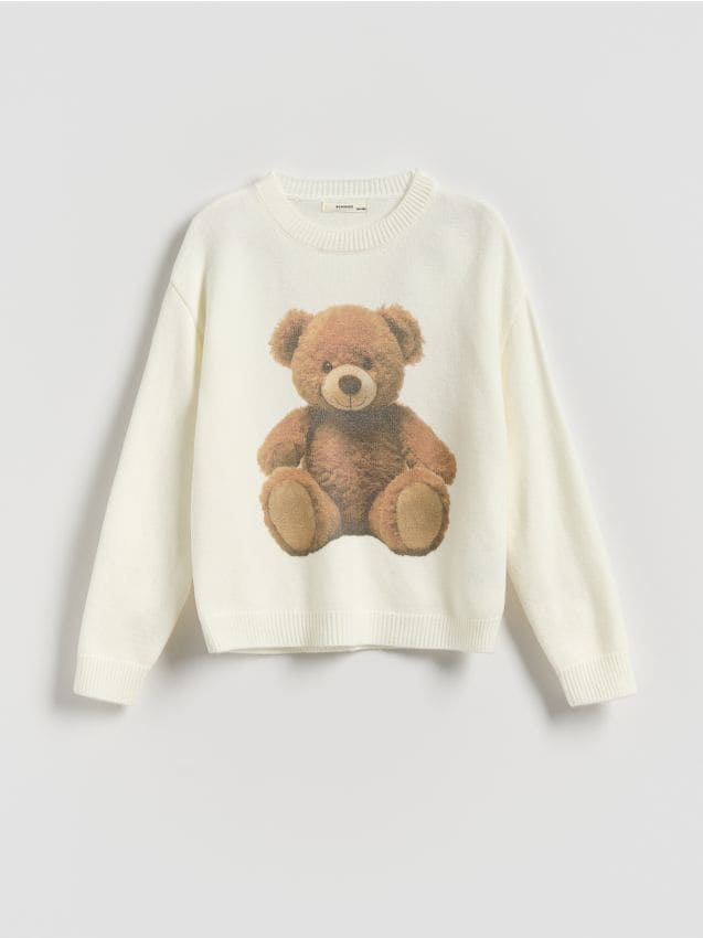 Reserved - Sweter z misiem - złamana biel