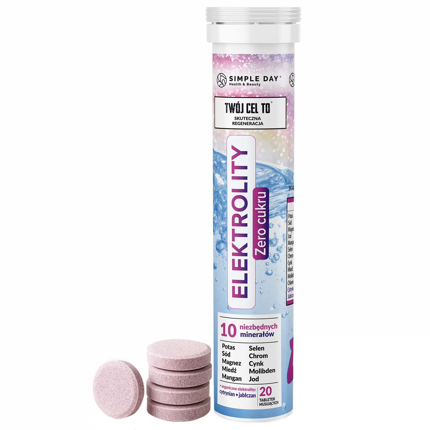 Simple Day Elektrolity, smak leśnych jagód, 20 tabletek musujących