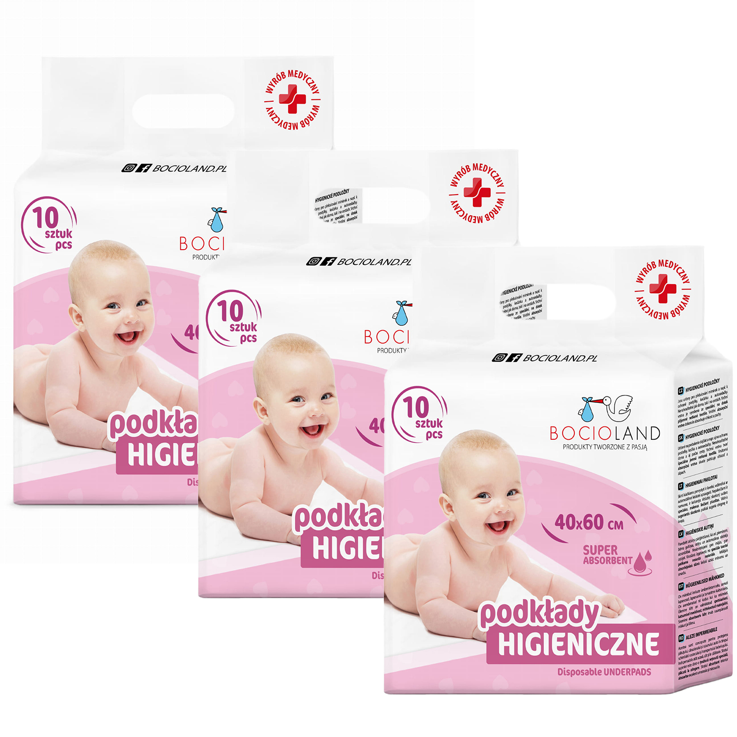 Bocioland, podkłady higieniczne superchłonne, 40 x 60 cm, 30 sztuk