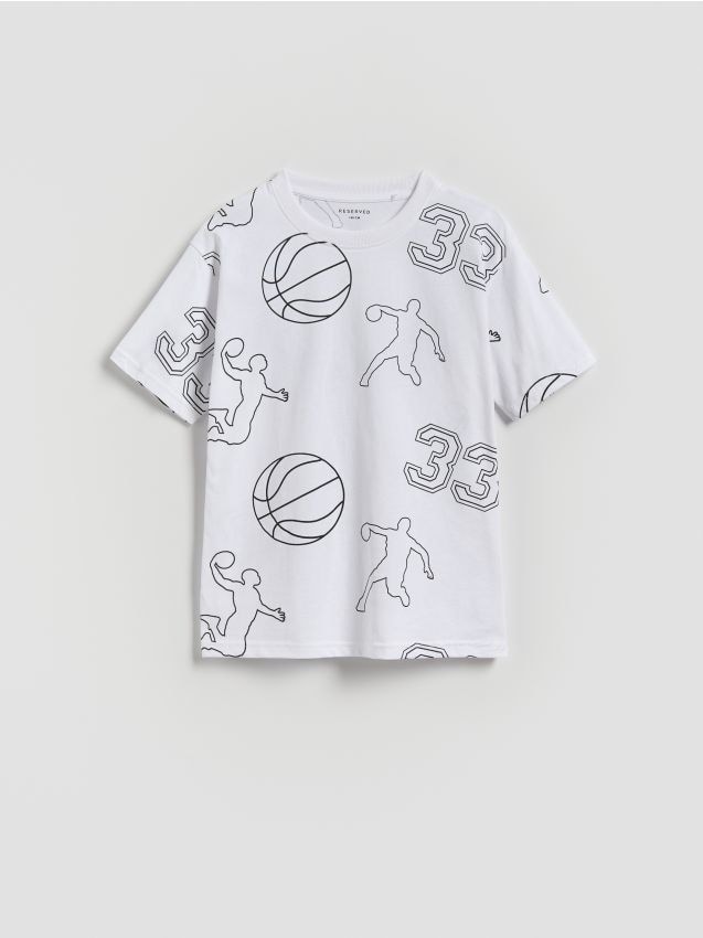 Reserved - Bawełniany t-shirt z nadrukiem - biały