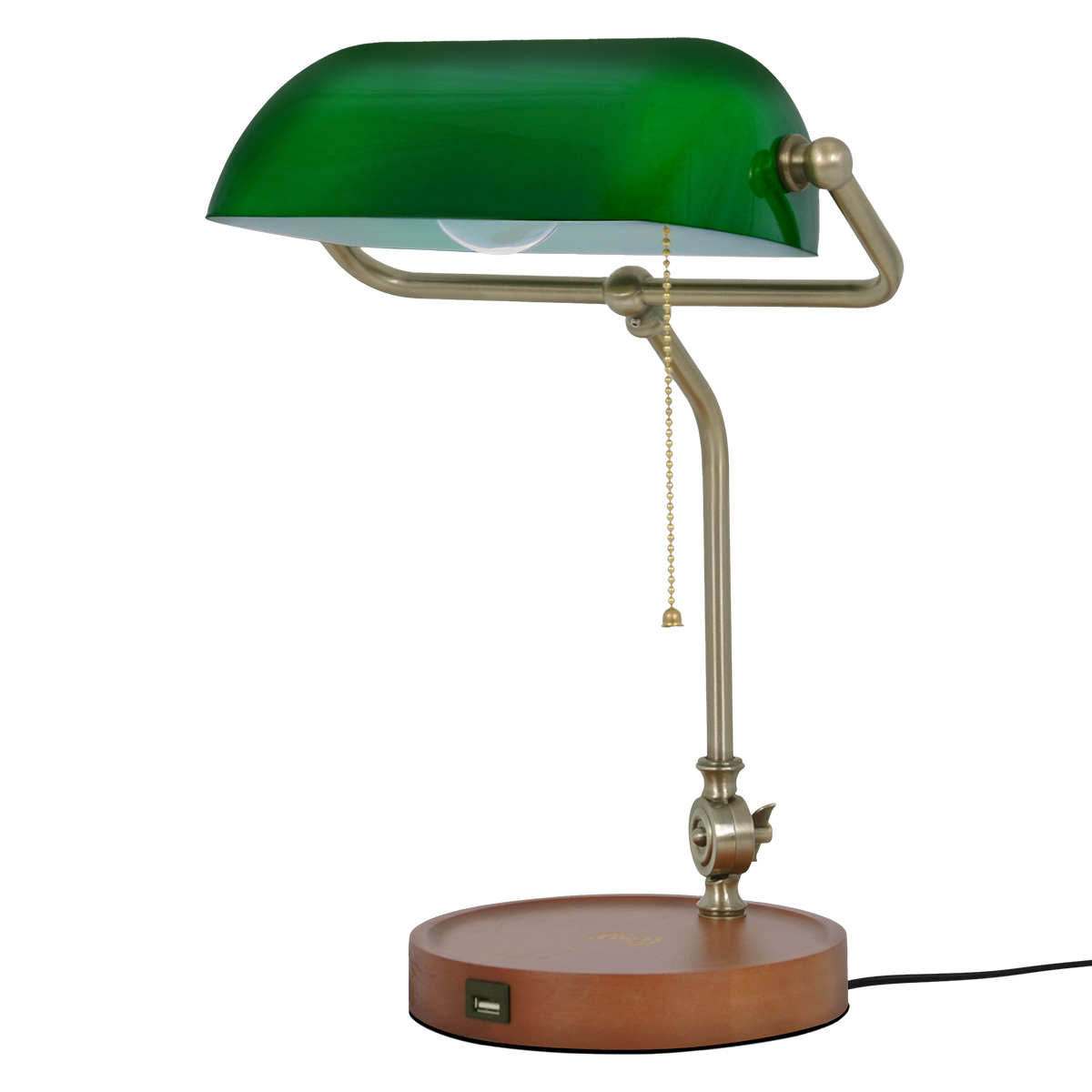 Zielona lampa bankierska o drewnianej podstawie K-MT-208 z serii BANK