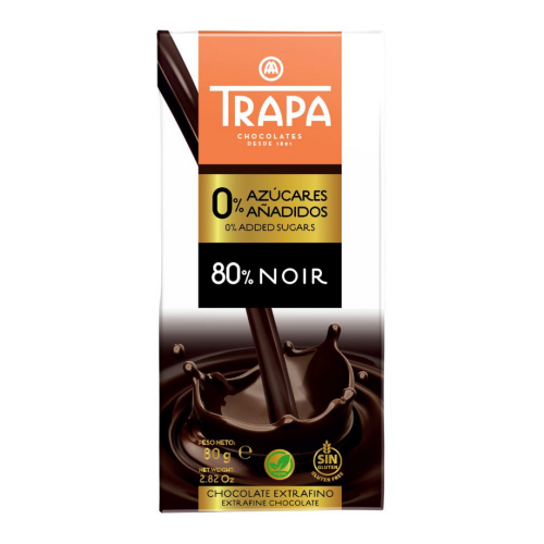 Czekolada ciemna 80% bez dodatku cukru bezglutenowa 80g(TRAPA)