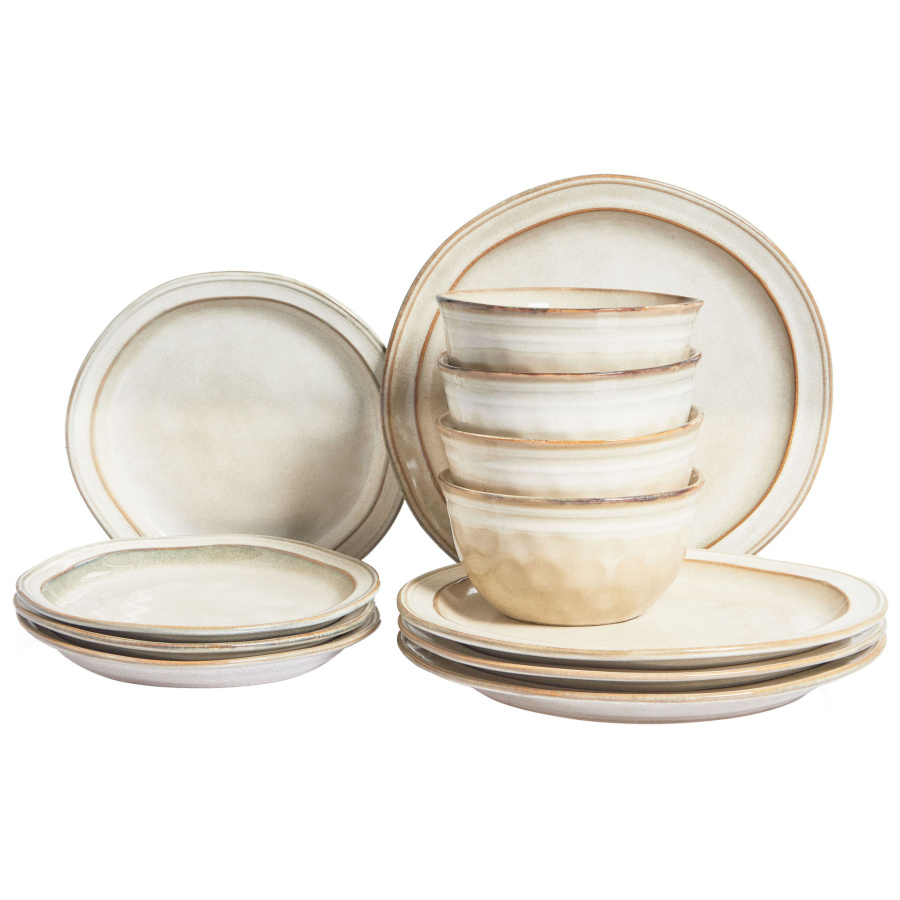 Zastawa stołowa 12-częściowa CHIVES Kamionka Jasnobeżowy B584966