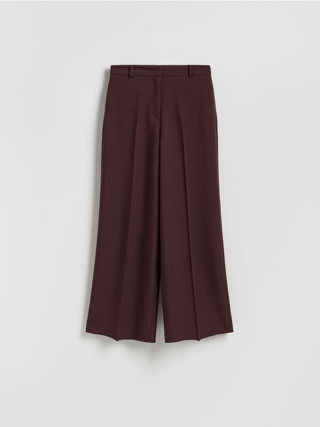 Reserved - Szerokie spodnie z kantem - burgundowy