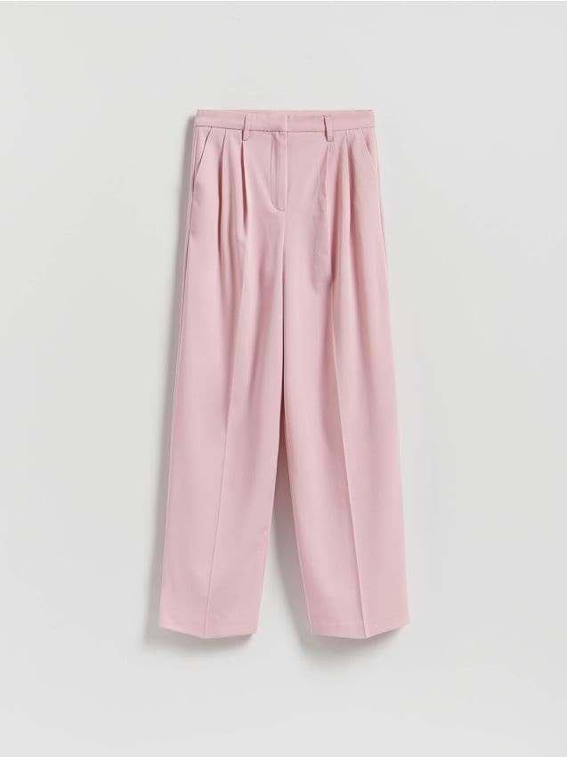 Reserved - Luźne spodnie z zakładkami - pastelowy róż