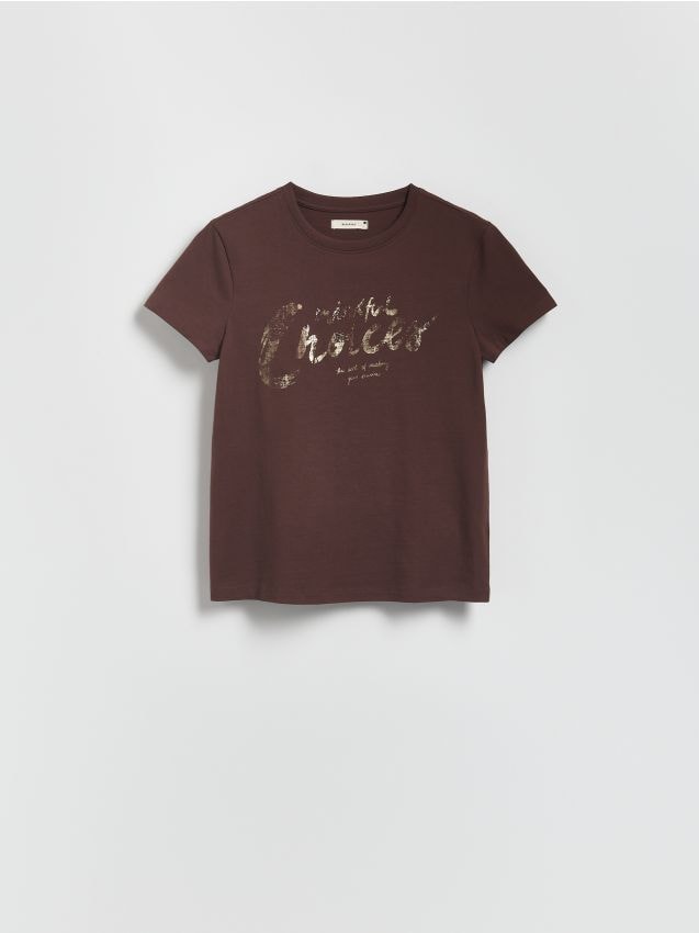 Reserved - T-shirt z połyskującym nadrukiem - beżowy