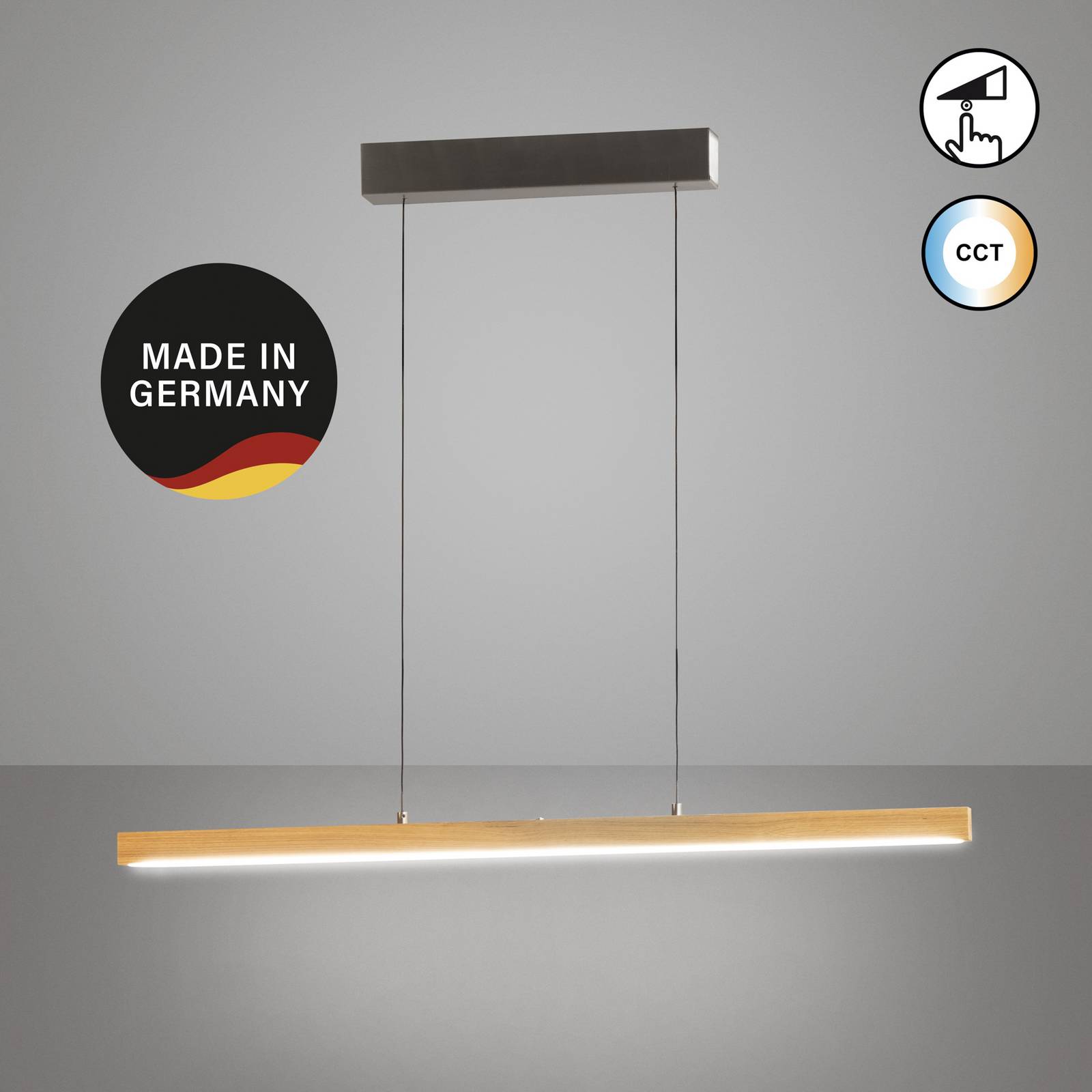 FISCHER & HONSEL Lampa wisząca Shine-Wood, możliwość ściemniania, jasne drewno, salon / jadalnia, drewno