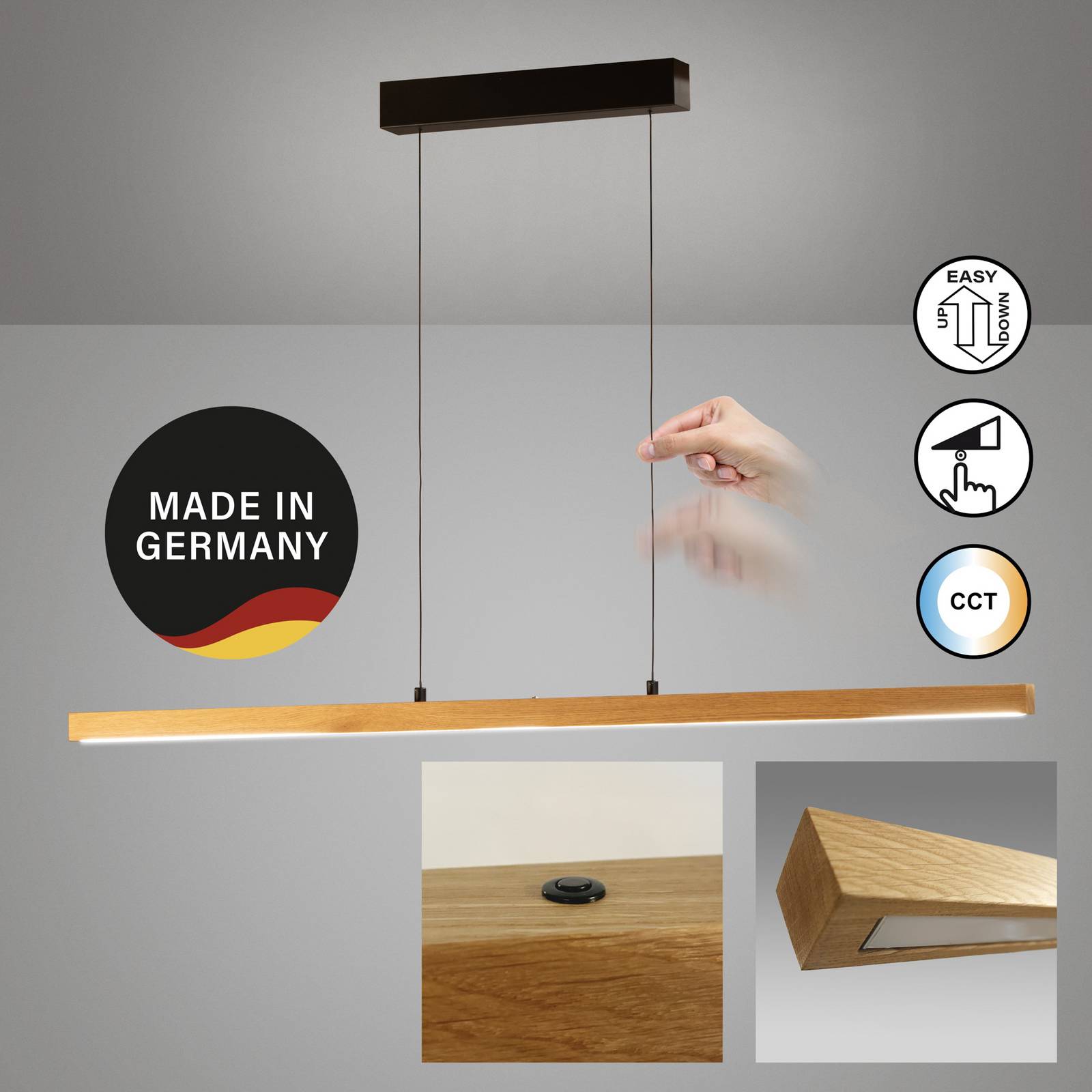 FISCHER & HONSEL Lampa wisząca Shine-Wood, możliwość ściemniania, jasne drewno, salon / jadalnia, drewno