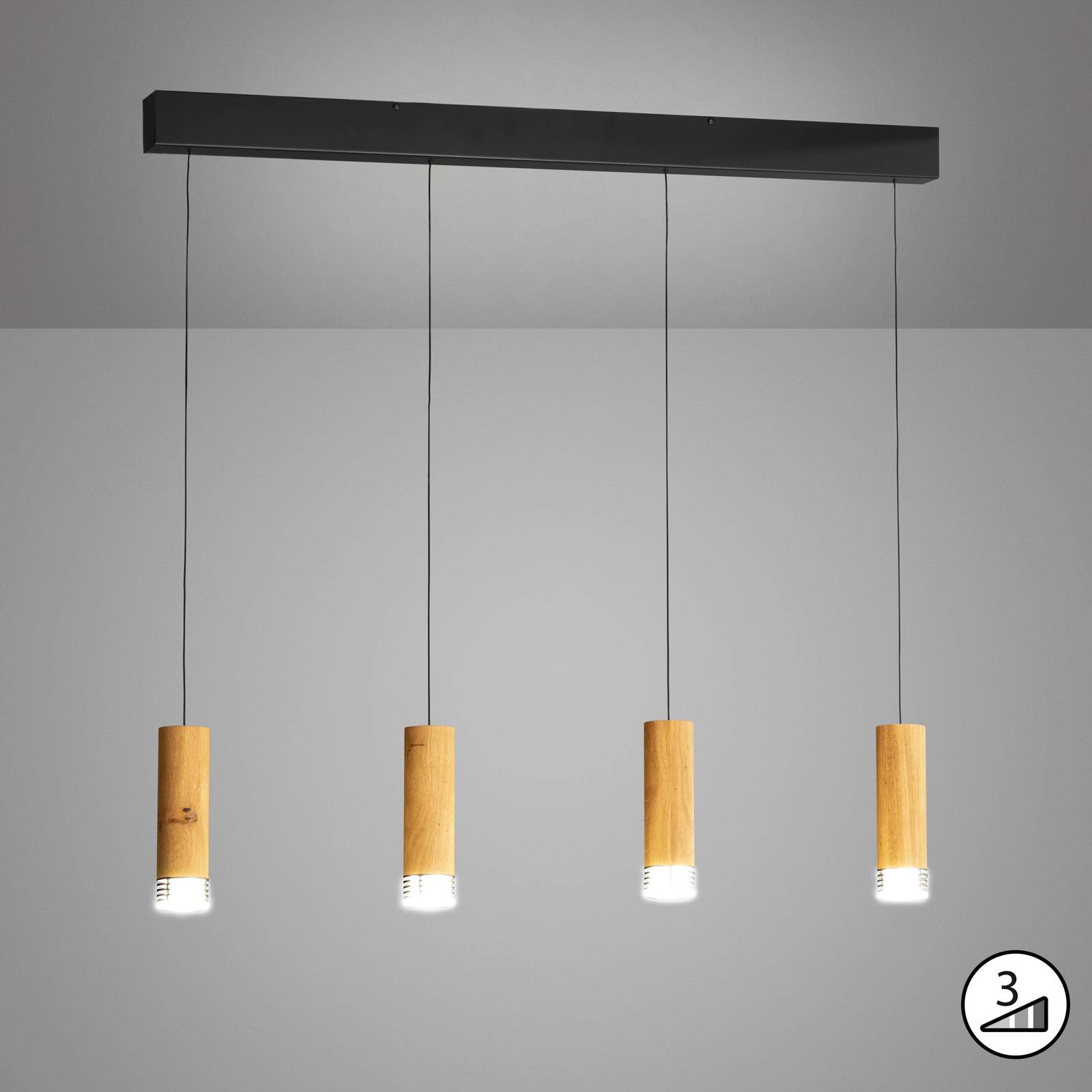 FISCHER & HONSEL Lampa wisząca Shine-Wood, możliwość ściemniania, jasne drewno, salon / jadalnia, drewno