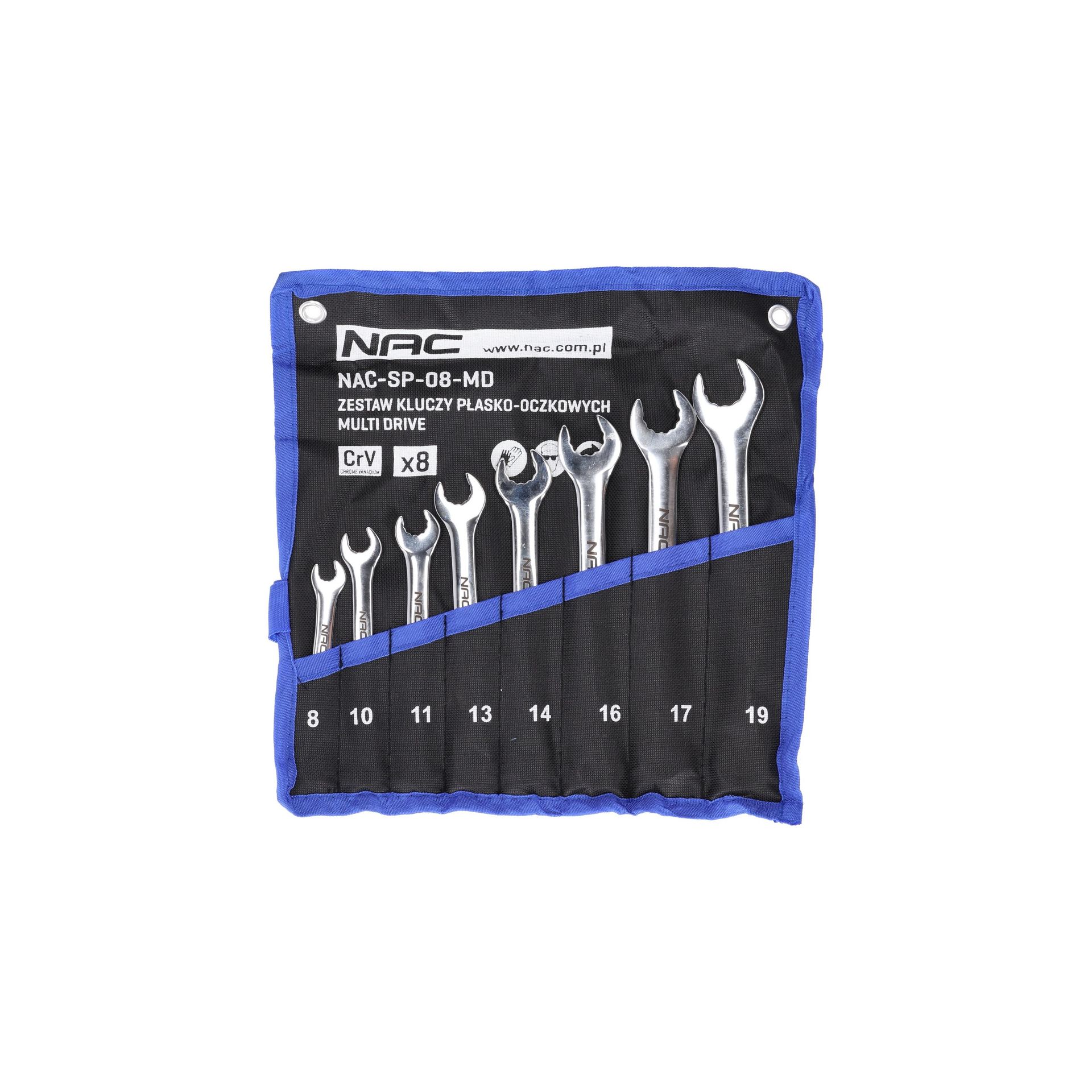 Zestaw kluczy płasko-oczkowych w etui 8 el. 8, 10, 11, 13, 14, 16, 17, 19 mm NAC-SP-08-MD