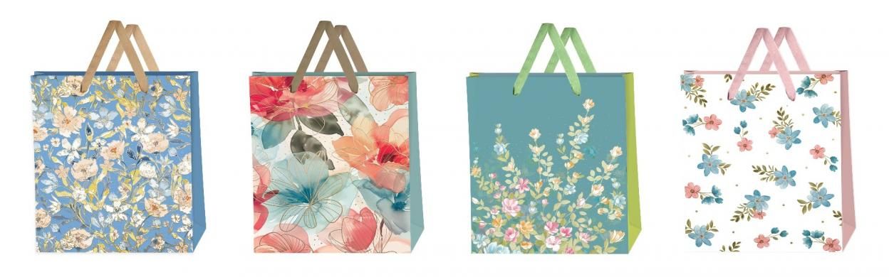 Torebka ozdobna duża 30x42x12cm Kwiaty mix - artykuł papierniczy